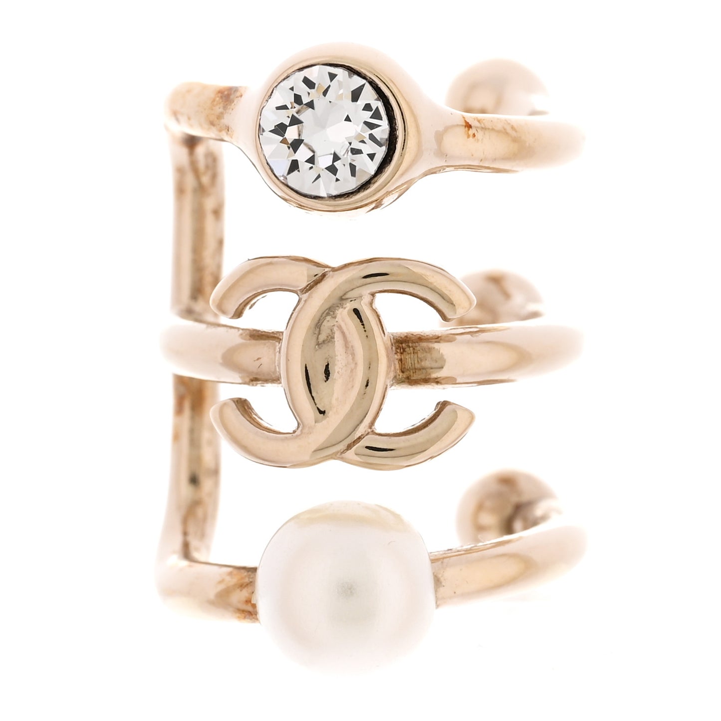 Pearl Crystal CC Single Ear Cuff Gold