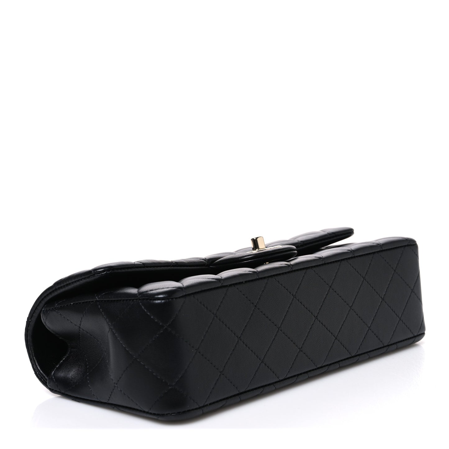 Lambskin Quilted Top Handle East West Flap Black