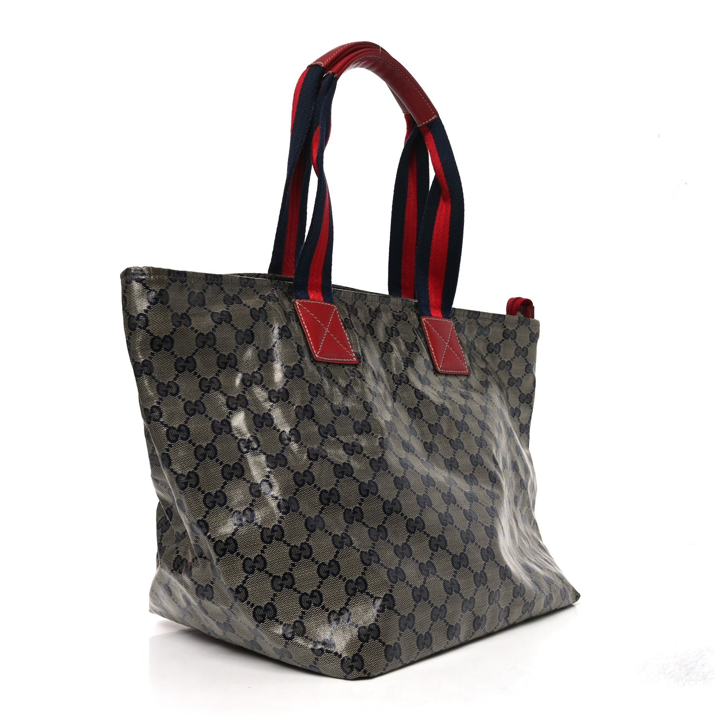 Crystal Monogram Large Web Handle Bucket Tote Red