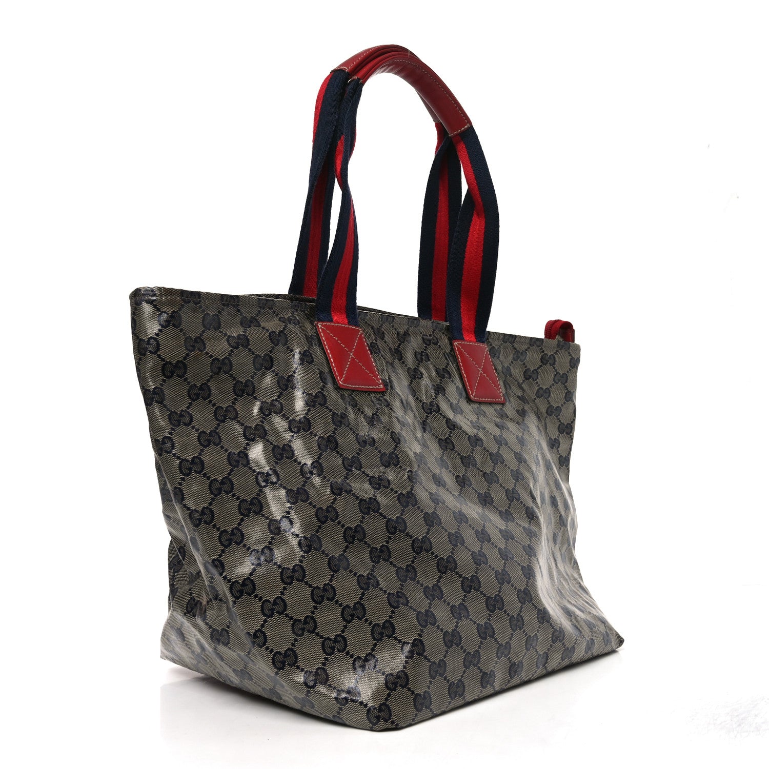 Gucci Crystal Monogram Large Web Handle Bucket Tote Red 3 of 12