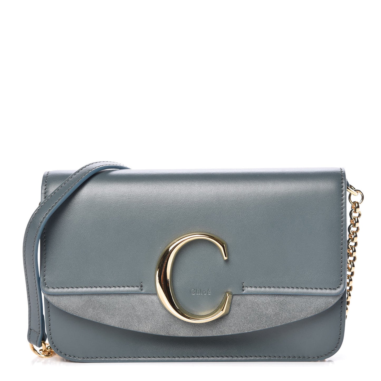 Calfskin Suede C Clutch With Chain Cloudy Blue