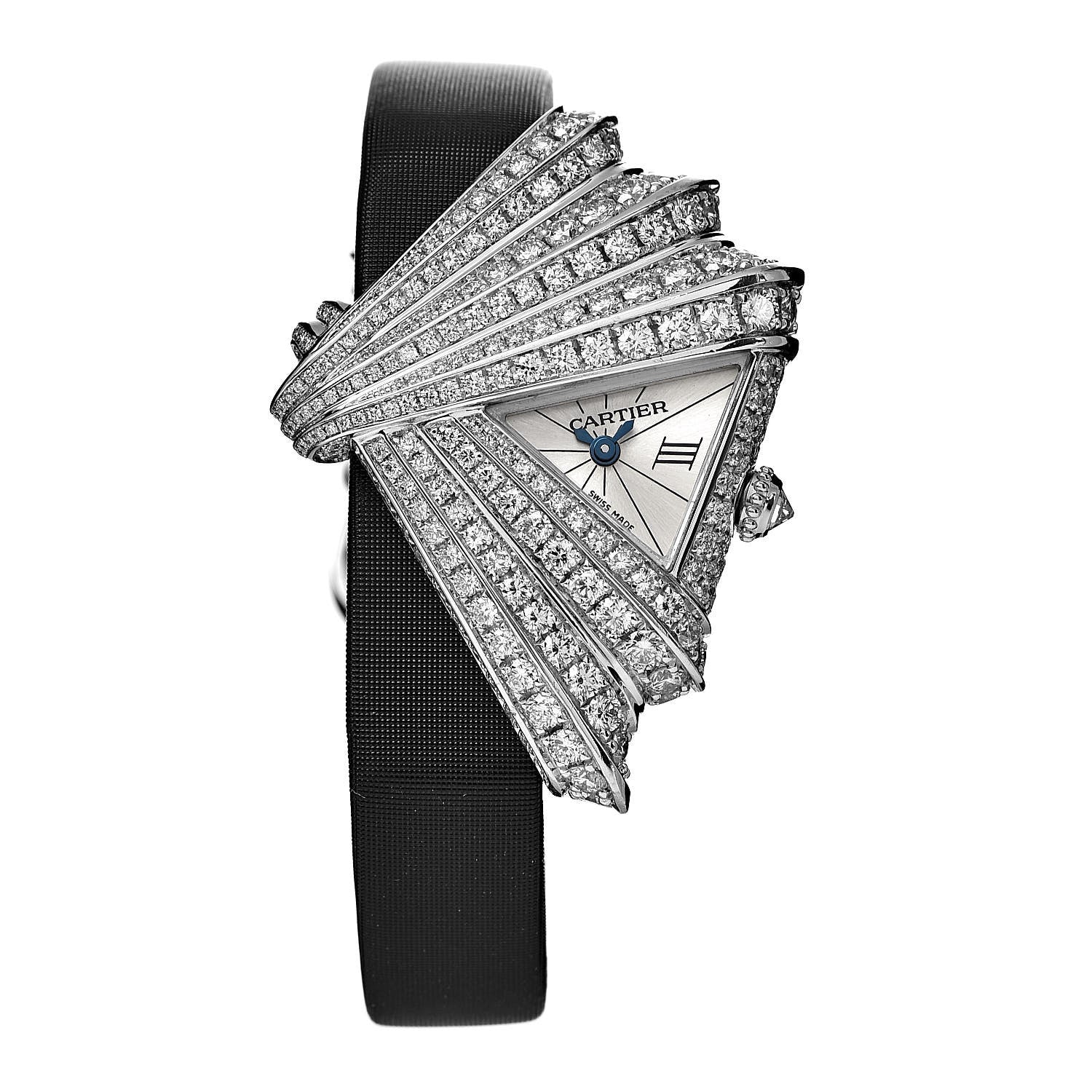 Cartier 18K White Gold Diamond Pave 29mm Libre Froissee Quartz Watch 1 of 8
