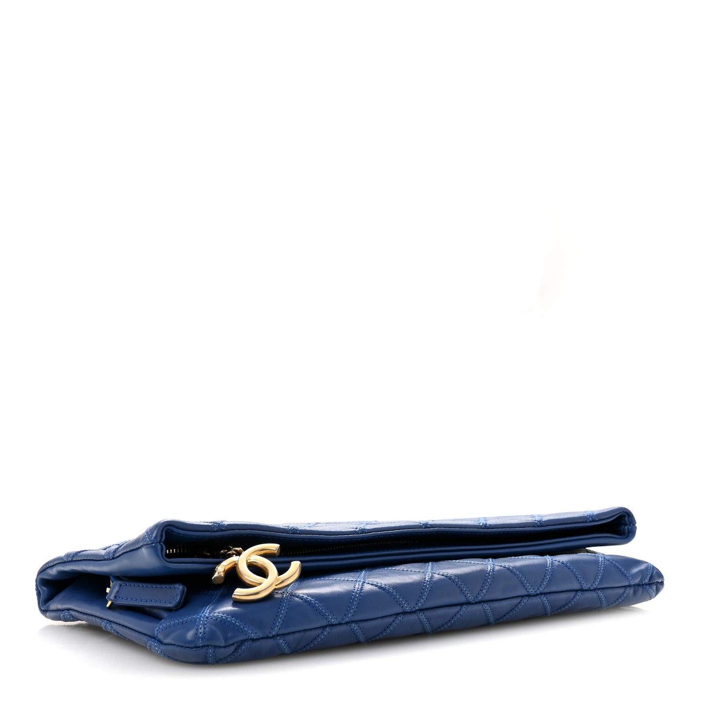 Calfskin Stitched Thin City Clutch Blue