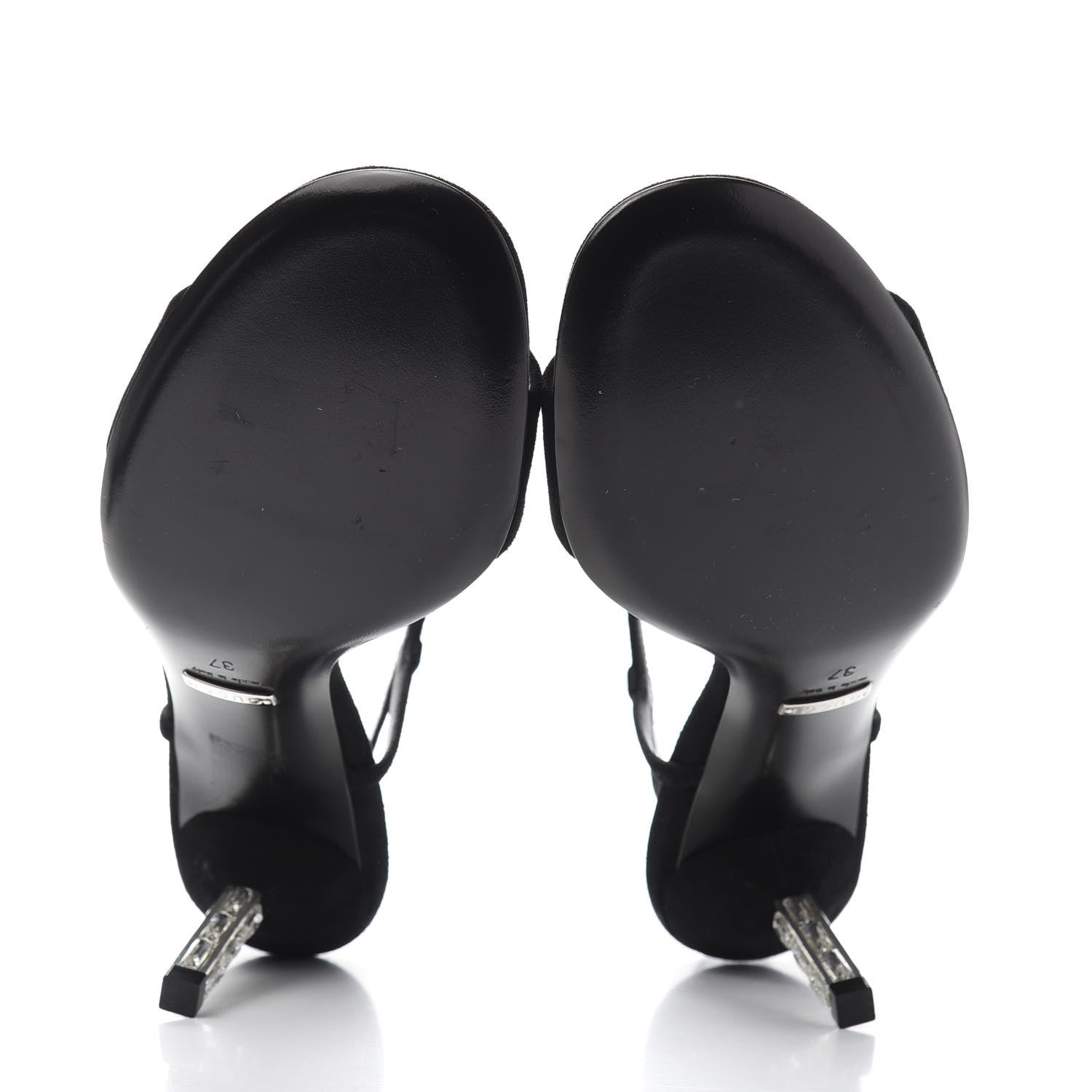 Gucci Suede Adlena Crystal Heel Sandal 37 Black 6 of 9
