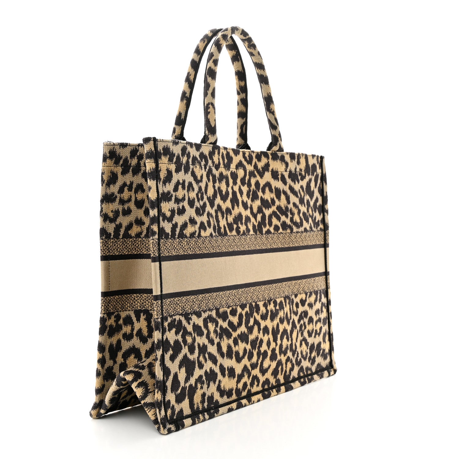 Christian Dior Canvas Mizza Embroidered Large Leopard Book Tote Beige 3 of 11