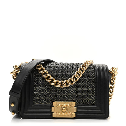 Chanel Sheepskin Braided Small Boy Reverso Flap Black 1 of 9