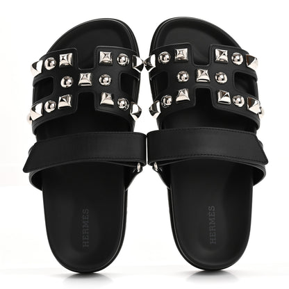 Hermes Calfskin Medor Studded Womens Chypre Sandals 36 Black 2 of 9