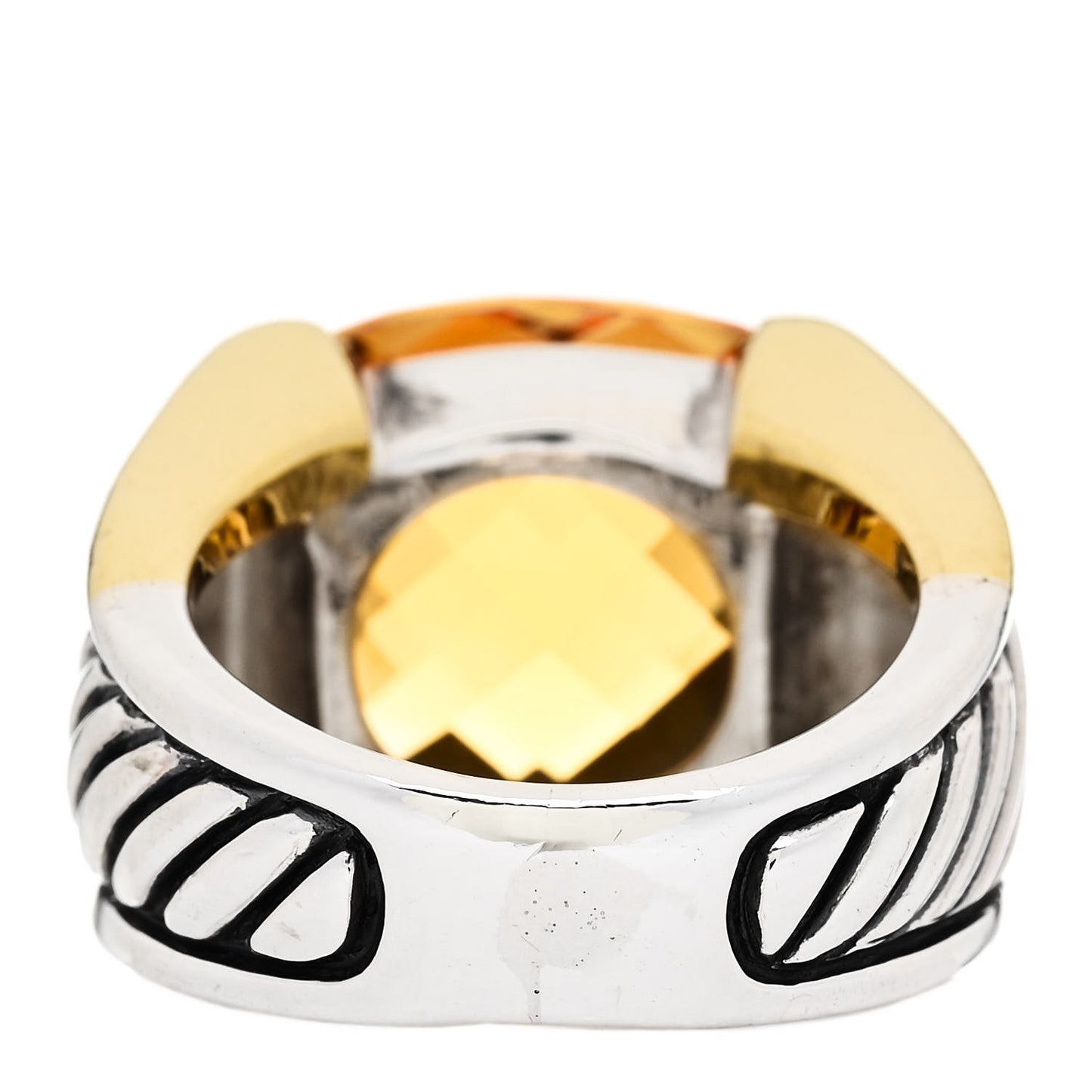 Sterling Silver 18K Yellow Gold Citrine Cable Cocktail Ring 49 5