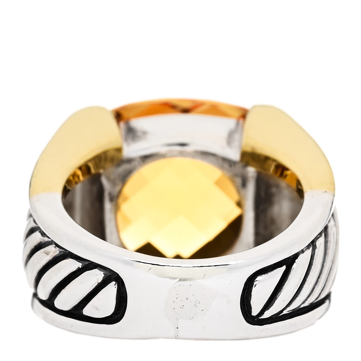 David Yurman Sterling Silver 18K Yellow Gold Citrine Cable Cocktail Ring 49 5 4 of 6