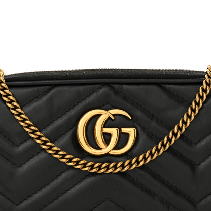 Gucci Calfskin Matelasse Mini GG Marmont Chain Crossbody Bag Black 8 of 13