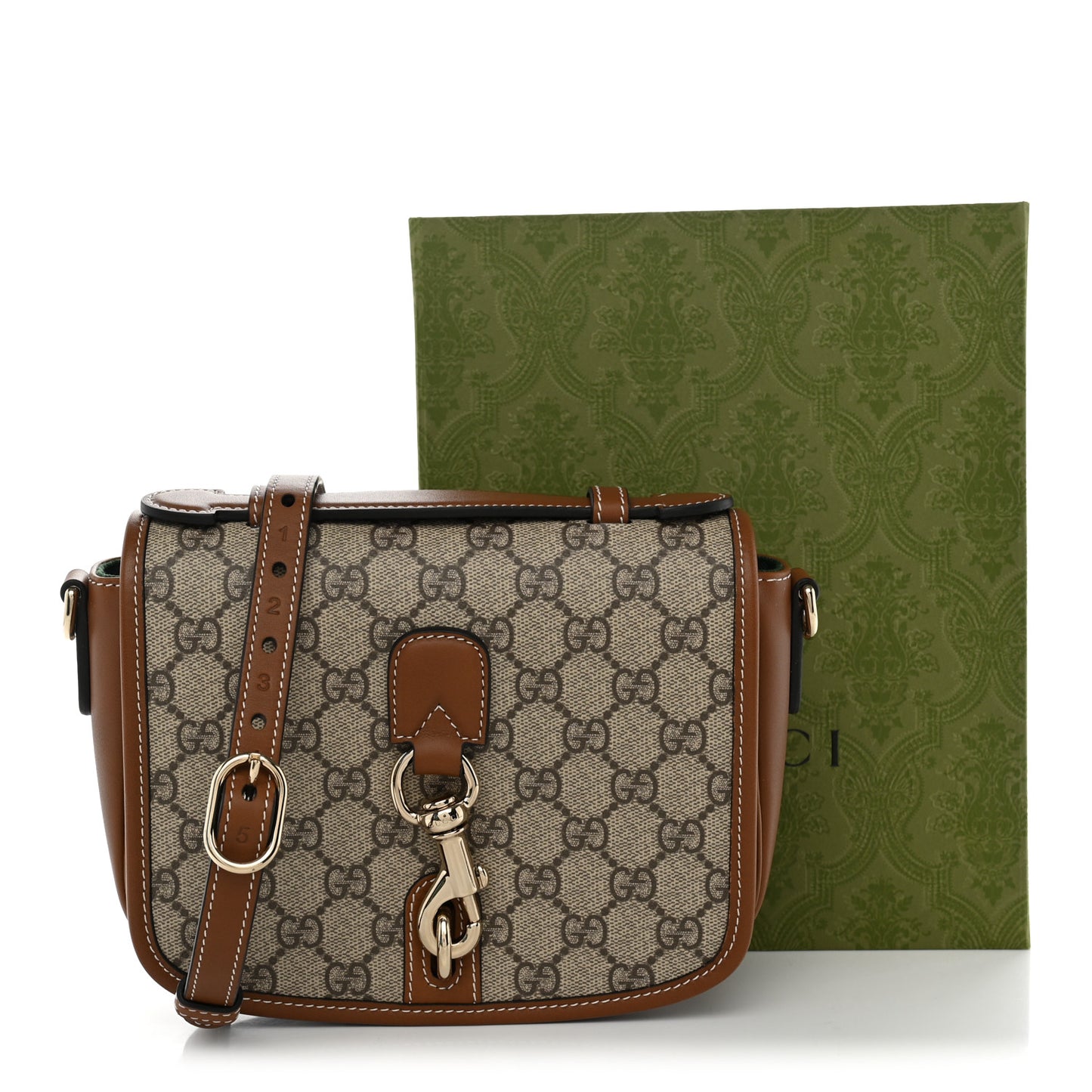 GG Supreme Monogram Textured Calfskin Emblem Mini Shoulder Bag Beige Dark Brown