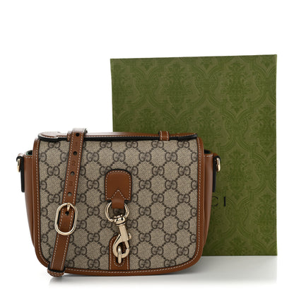 Gucci GG Supreme Monogram Textured Calfskin Emblem Mini Shoulder Bag Beige Dark Brown 11 of 11