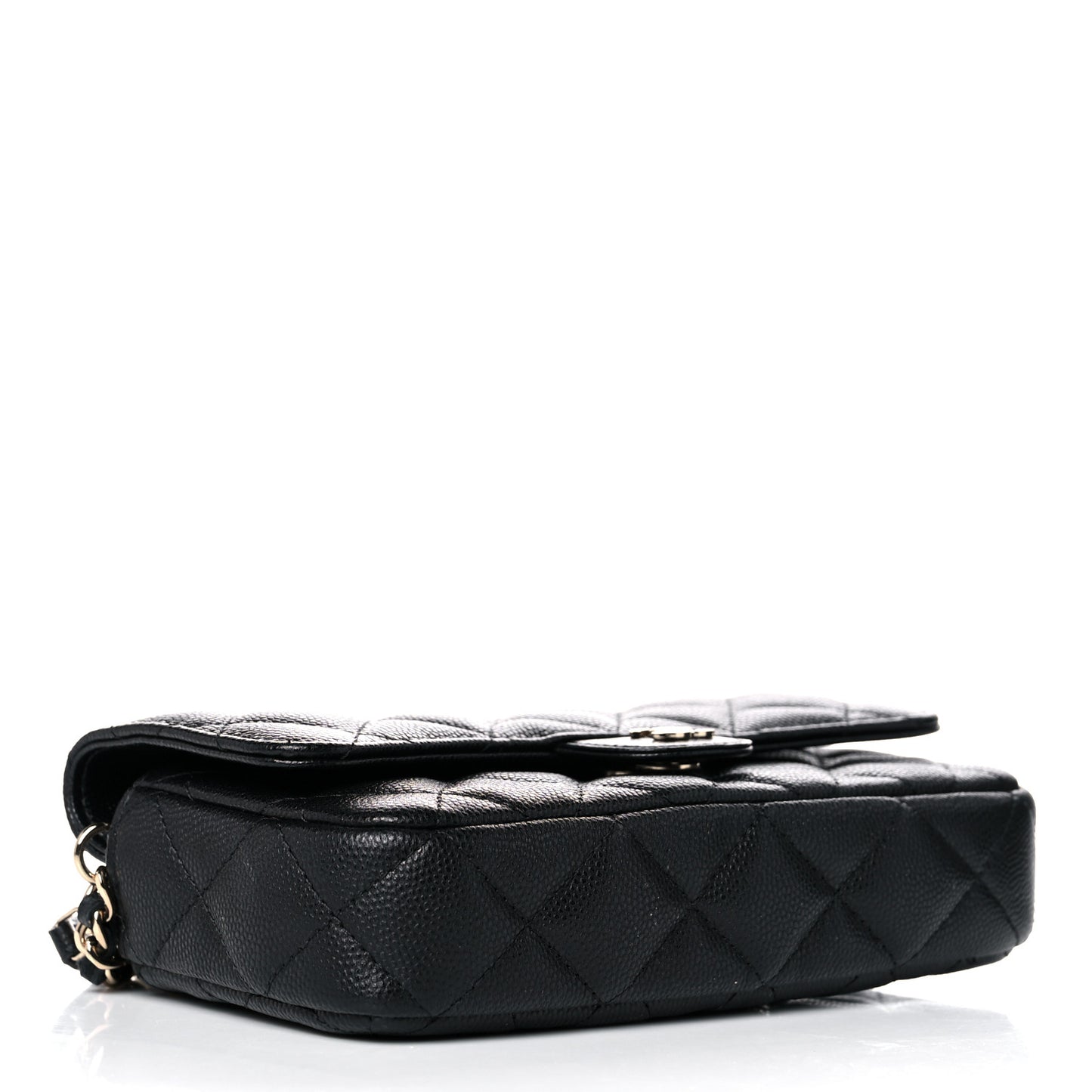 Caviar Quilted Flap Phone Holder With Chain Black