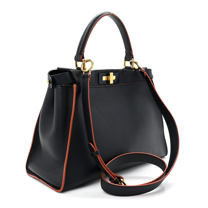 Fendi Vitello Seta Burro Medium Peekaboo Iconic Satchel Blue Notte Plaster 3 of 16