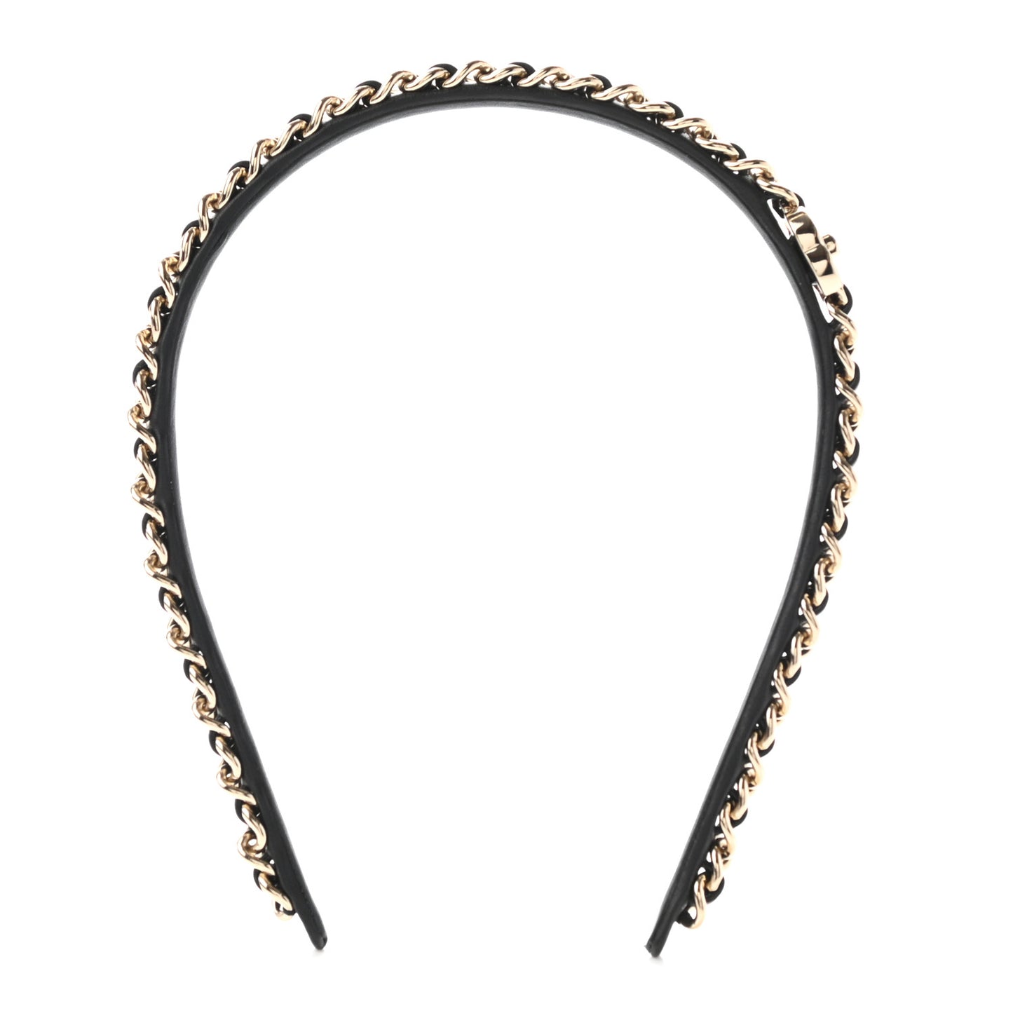 Metal Lambskin CC Turnlock Chain Headband Gold Black