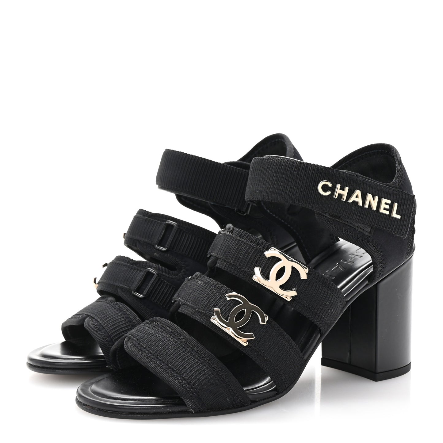 Fabric Metal CC Logo Sandals 36 Black