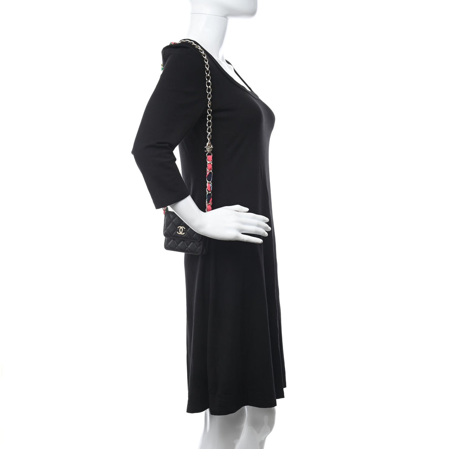 Shiny Lambskin Ribbon Quilted Flap Belt Bag Black