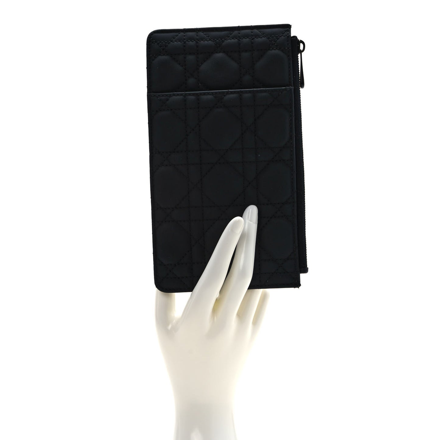 Ultra Matte Calfskin Cannage Large Lady Dior Zip Wallet Black