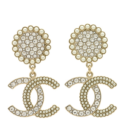 Chanel Crystal Pearl CC Drop Round Earrings Gold 1 of 4