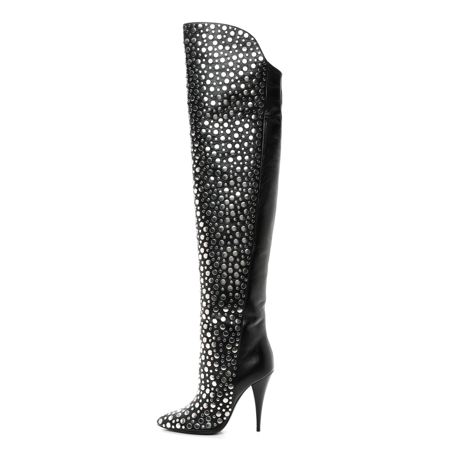 Saint Laurent Vertigo Stella Calfskin Nikel Palladio Kiki 110 Studded Over The Knee Boots 37.5 Black 1 of 8