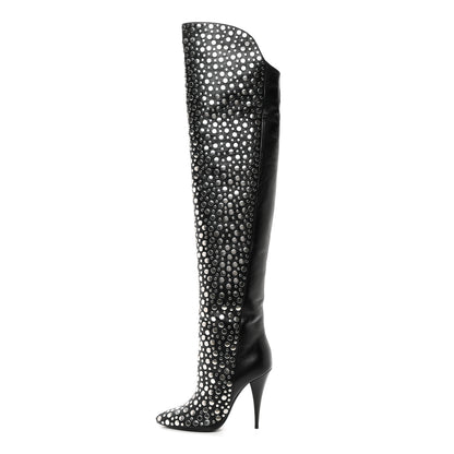 Saint Laurent Vertigo Stella Calfskin Nikel Palladio Kiki 110 Studded Over The Knee Boots 37.5 Black 1 of 8