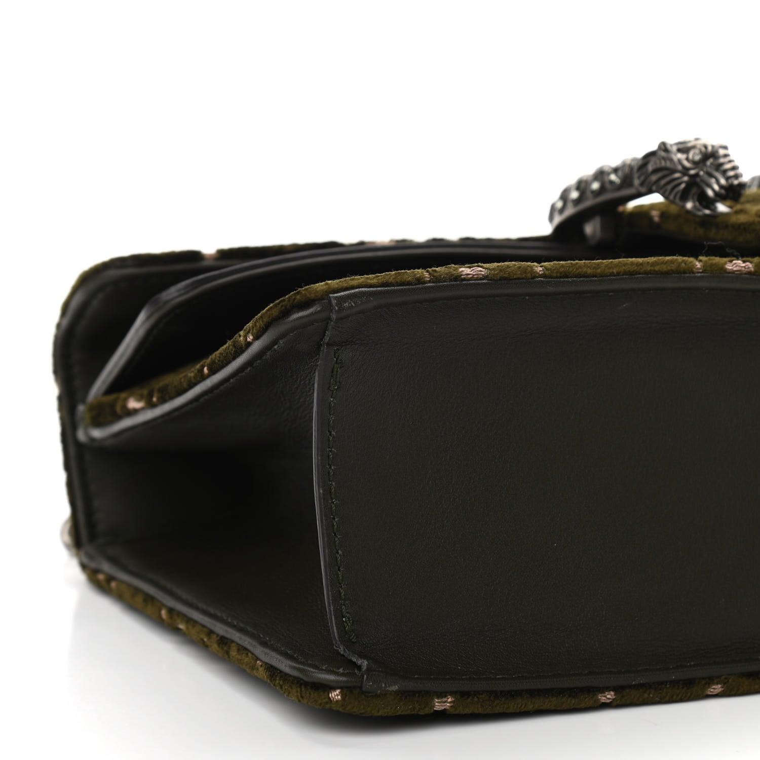 Gucci Velvet Moon Calfskin Crystal GG Monogram Small Dionysus Shoulder Bag Dark Olive Rose Gold 10 of 12