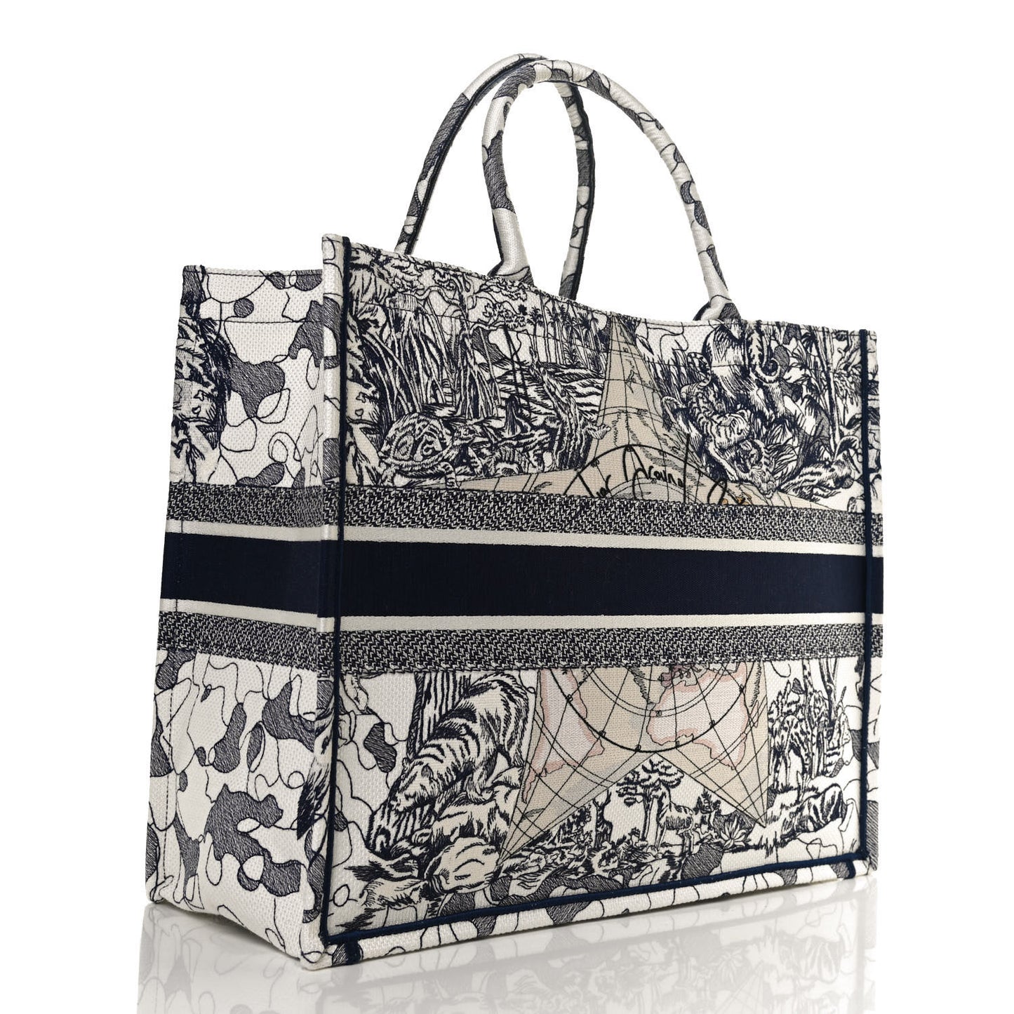 Canvas Embroidered Large Around The World Book Tote Blue