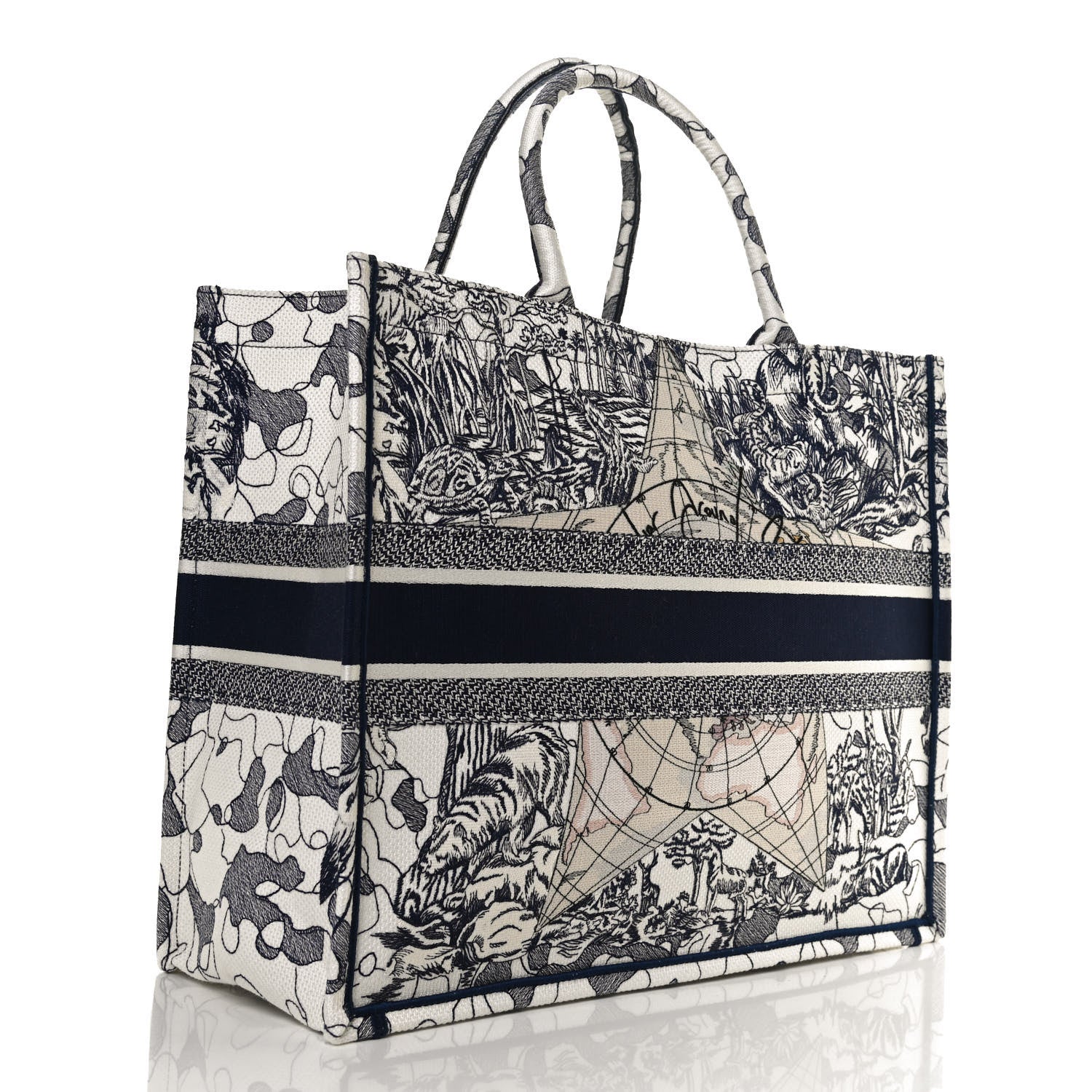 Christian Dior Canvas Embroidered Large Around The World Book Tote Blue 2 of 10
