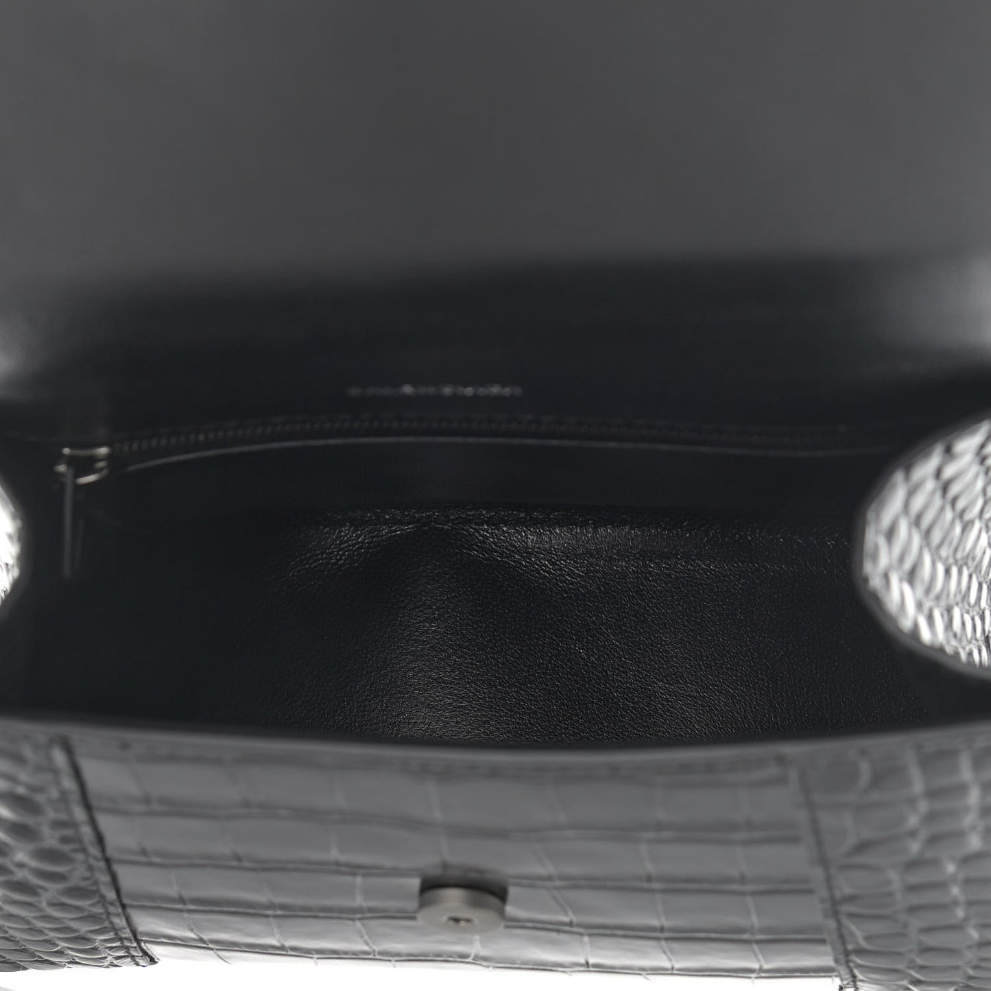 Shiny Calfskin Monochrome Crocodile Embossed Small Hourglass Top Handle Bag Black