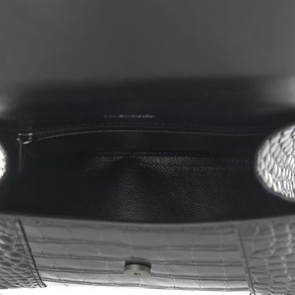 Balenciaga Shiny Calfskin Monochrome Crocodile Embossed Small Hourglass Top Handle Bag Black 5 of 8