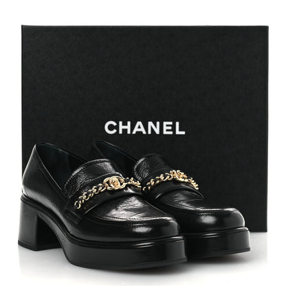 Chanel Shiny Calfskin Logo Loafers 38 Black 11 of 11