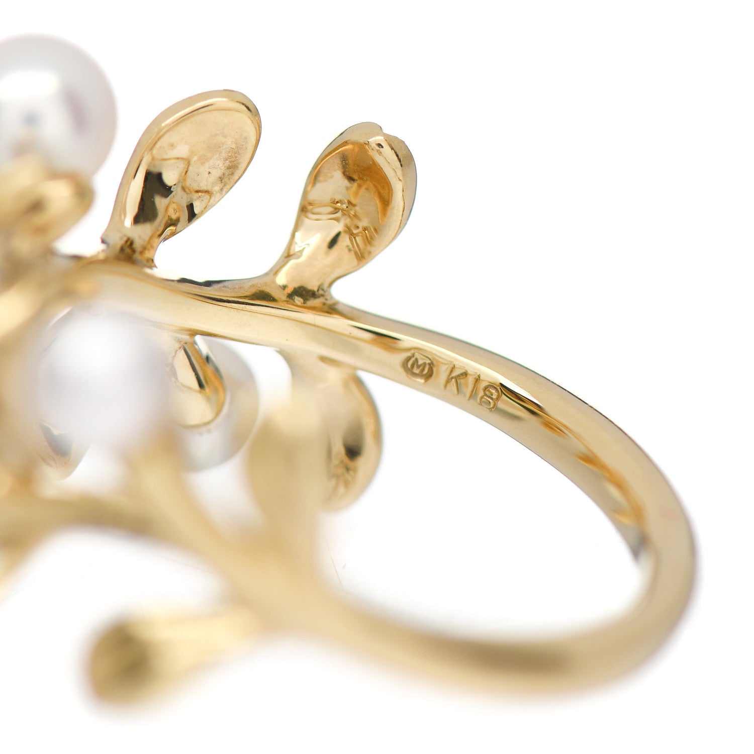Mikimoto 18K Yellow Gold Akoya Pearl 4.5-5mm Leaf Ring 53 6.25 4 of 4