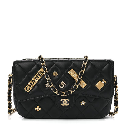 Chanel Lambskin Quilted Charm Flap Phone Holder With Chain Black 1 of 14