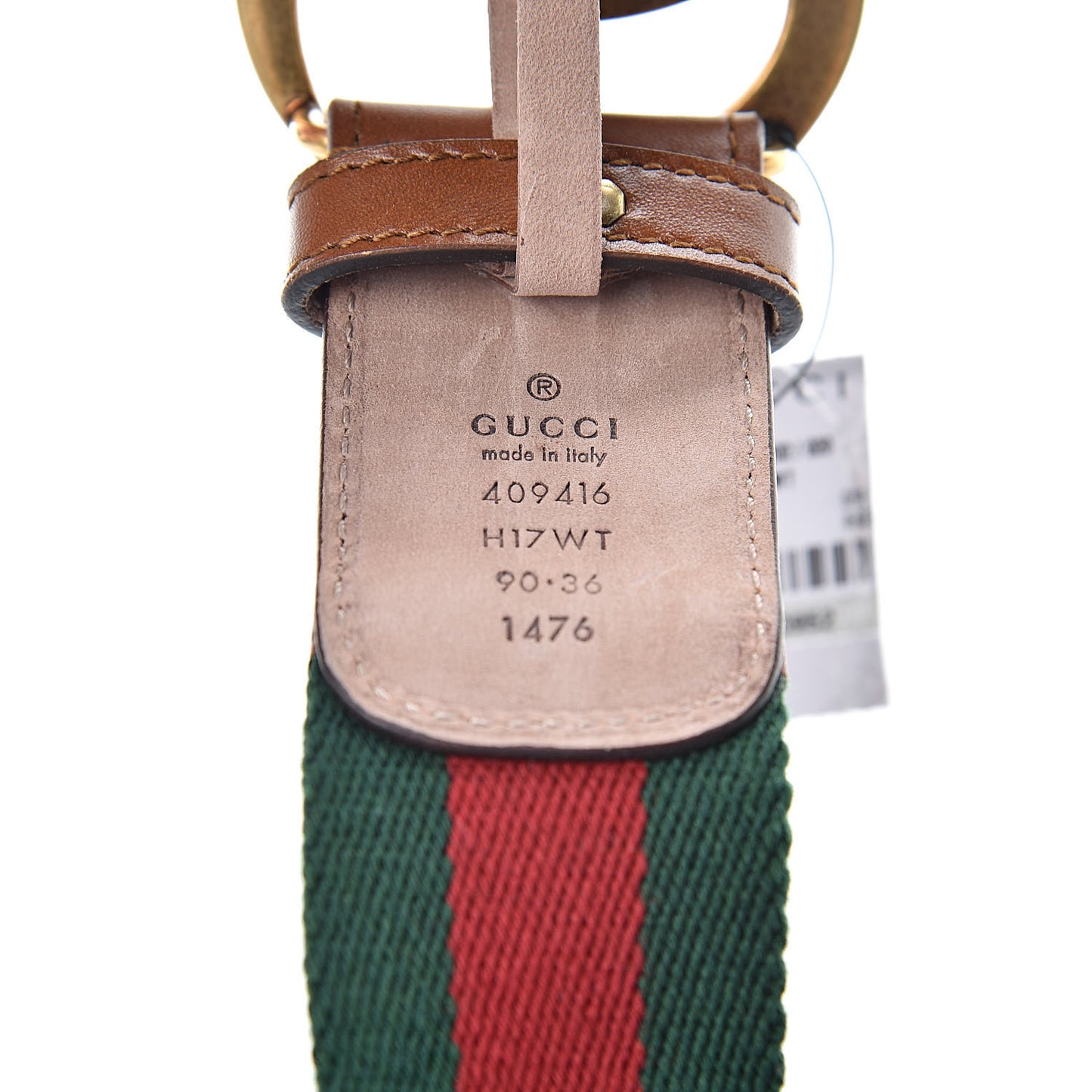 Nylon Calfskin Double G Web 40mm Belt 90 36 Green Red Cuir