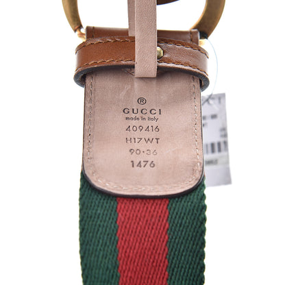Gucci Nylon Calfskin Double G Web 40mm Belt 90 36 Green Red Cuir 4 of 6