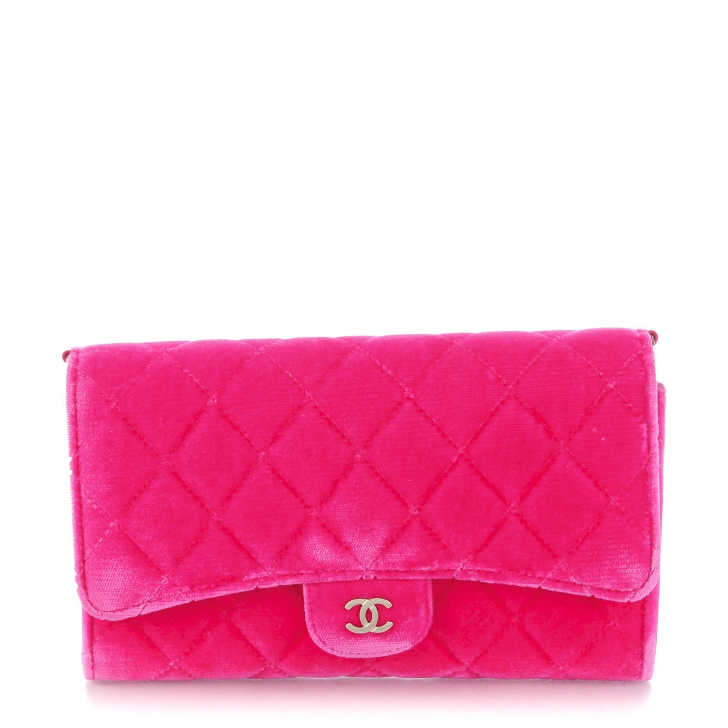 Chanel Velvet Quilted Clutch Wallet Pink 1 of 9