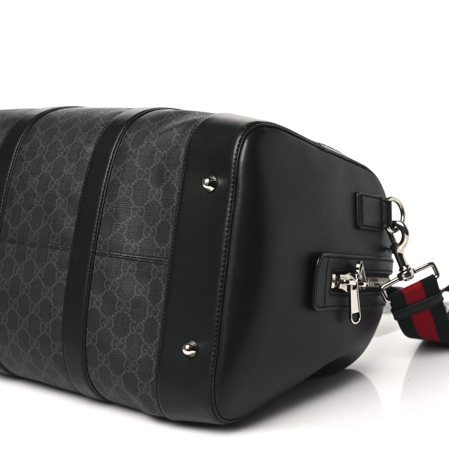 Gucci Soft GG Supreme Monogram Appia Calfskin Web Medium Carry On Duffle Bag Black Grey 9 of 11