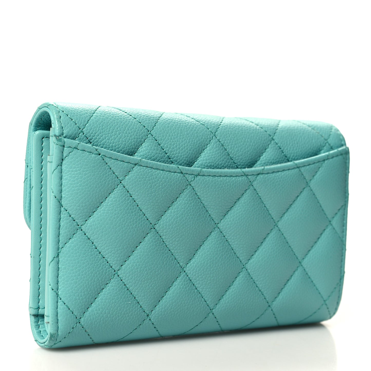 Caviar Quilted Medium Flap Wallet Light Blue