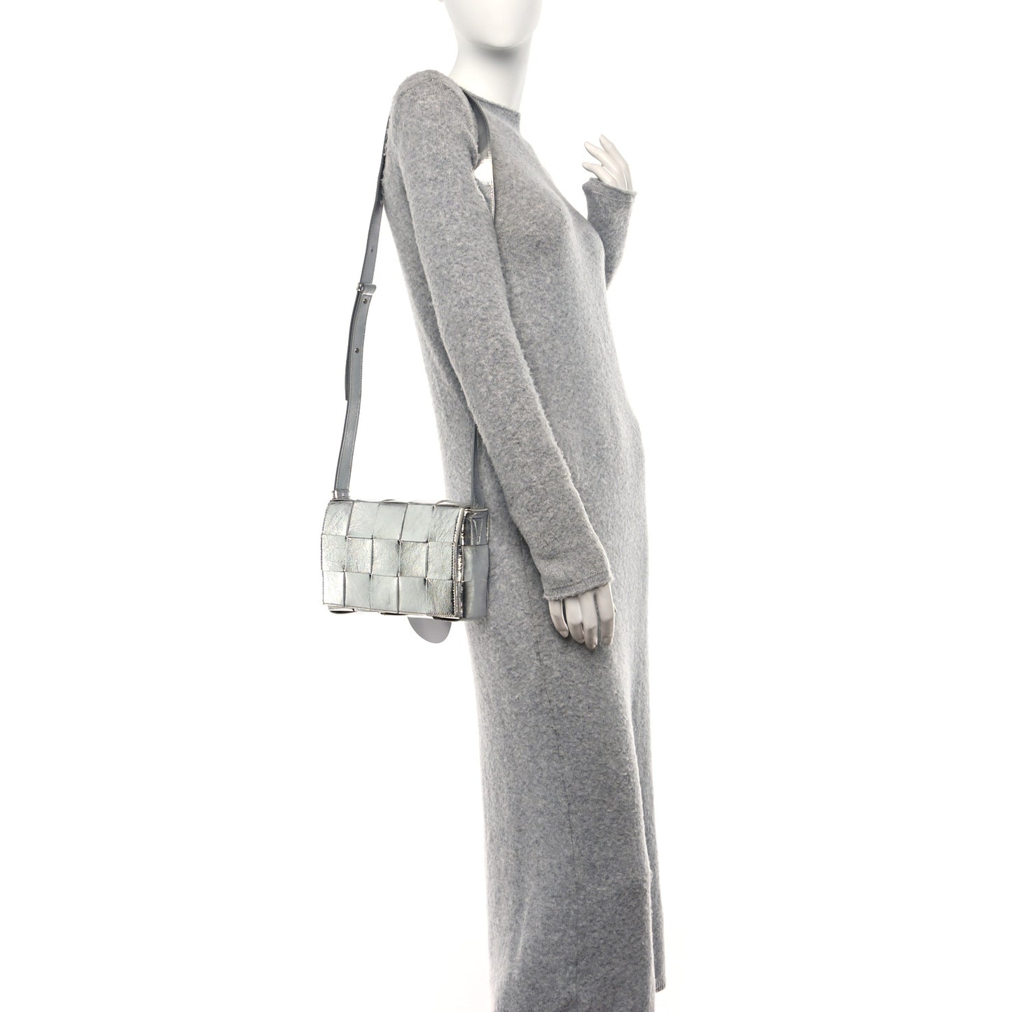 Metallic Lambskin Maxi Intrecciato Cassette Crossbody Bag Silver