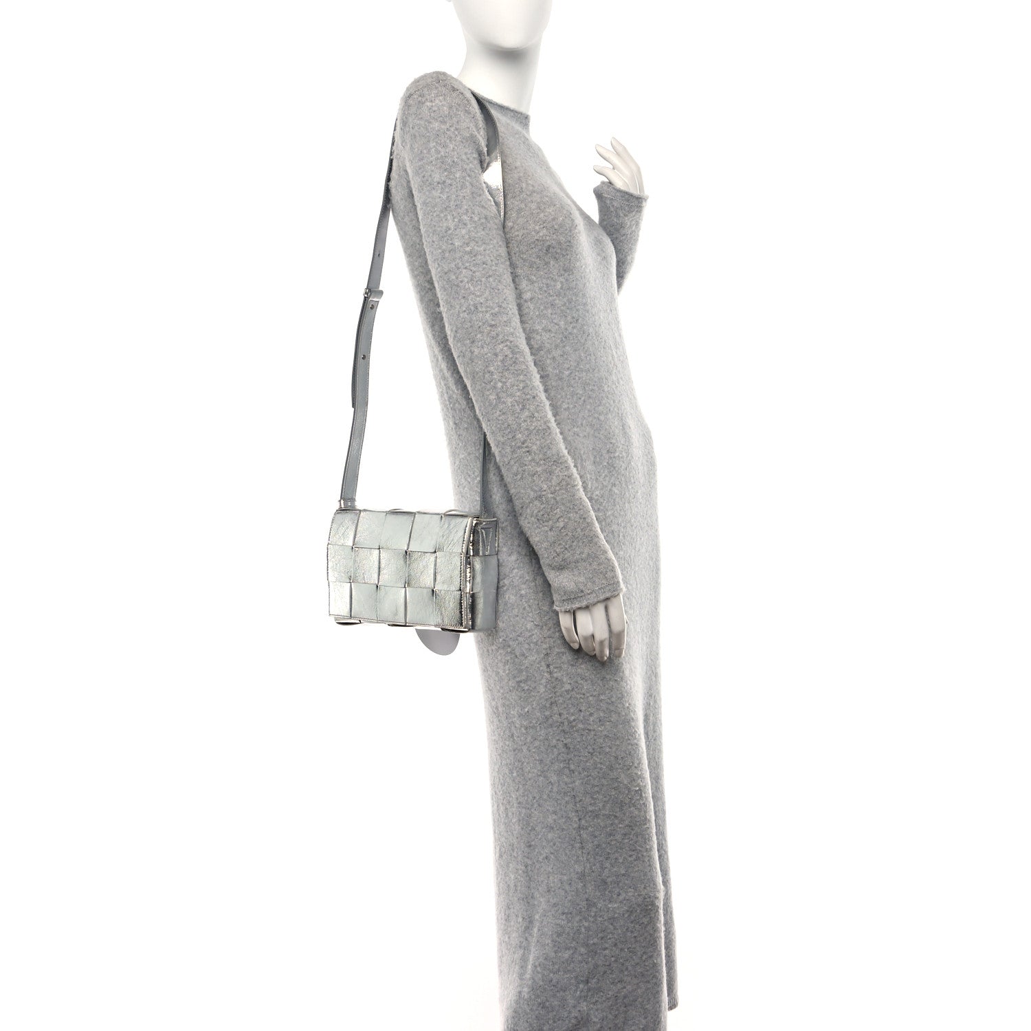Bottega Veneta Metallic Lambskin Maxi Intrecciato Cassette Crossbody Bag Silver 2 of 9