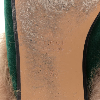 Gucci Velvet Fur Womens Princetown Slippers 37.5 Green 11 of 13