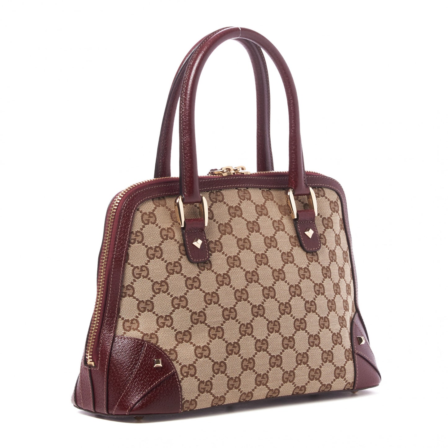 FF Monogram Medium Horsebit Nail Dome Bag Burgundy