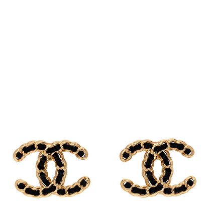 Chanel Lambskin CC Chain Earrings Black Gold 1 of 5