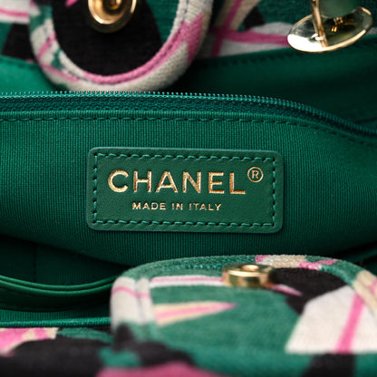 Chanel Velvet Calfskin Beaded Small Deauville Tote Pink Green Black 7 of 12