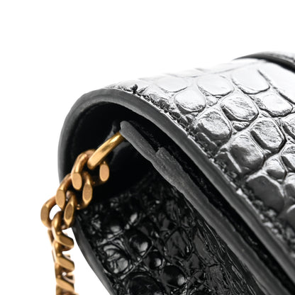 Balenciaga Shiny Calfskin Crocodile Embossed Hourglass Chain Bag Black 10 of 10