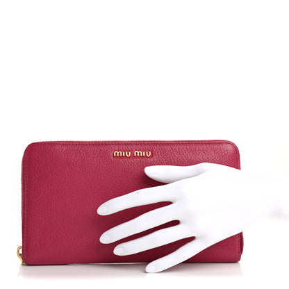 Miu Miu Goatskin Madras Zip Around Wallet Pink 2 of 17