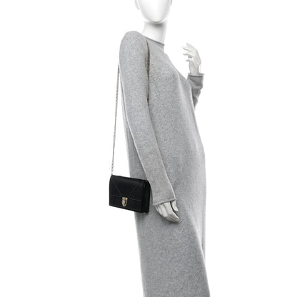 Christian Dior Satin Diorama Wallet on Chain Pouch Black 2 of 9
