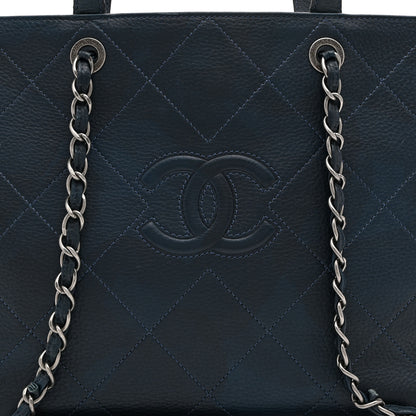 Chanel Deerskin Stitched Medium CC Shopping Tote Navy 8 of 10