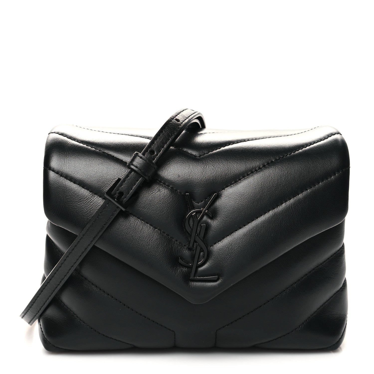 Saint Laurent Calfskin Y Quilted Monogram Monochrome Toy Loulou Crossbody Bag Black 1 of 11