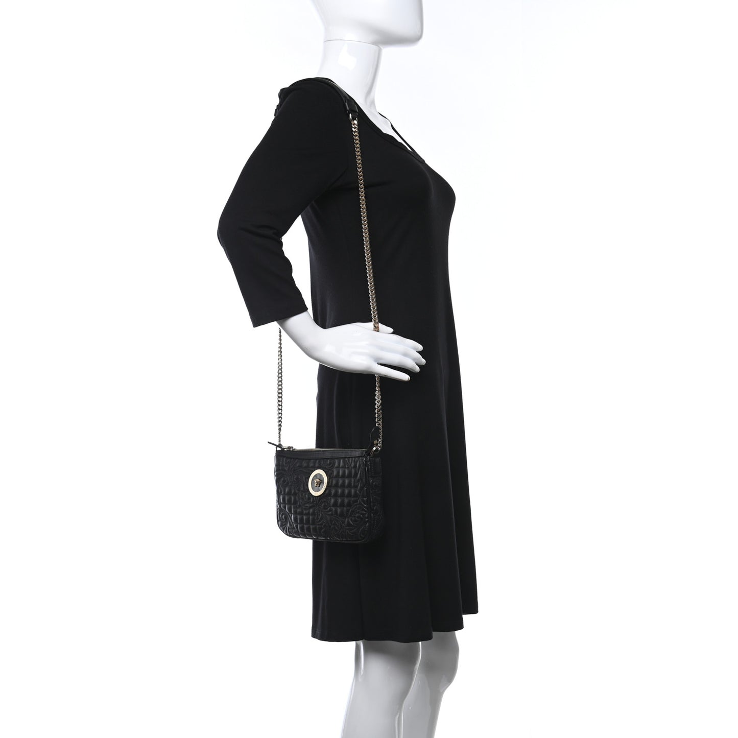 Nappa Barocco Quilted Vanitas Chain Crossbody Bag Black